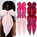 Silky Satin Hair Bows, Oversized Long Tail Bows with Barrette Clips, Coquette Hair Accessories for Women and Girls (Fuchsia-Burgundy-Mauve-Ruby-Pink-Magenta)