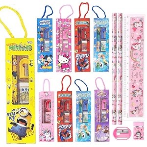 12pcs stationery set for return gifts birthday party for kids - pencil  scale  eraser - best birthday return gifts for kids in bulk - return gift for kids birthday age 6-10 6-12 3 4 5 6 7 8 12