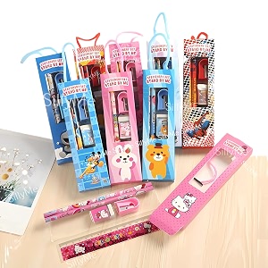sillyme 6pcs stationery set for return gifts birthday party for kids-pencil scale eraser-best birthday return gifts for kids in bulk-return gifts for kids age 3 4 5 6 7 8 12ink_grey