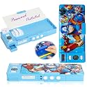 SILLYME Plastic Password Pencil Box With Lock,Geometry Box With Compass & Pop Up Sharpener - School Box For Boys - Double Sided (Super Hero),Blue