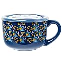 Silver Buffalo Disney Lilo and Stitch Eating Pineapple Pattern Ceramic Soup Mug with Vented Plastic Lid, 24 Ounces