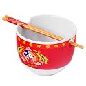 Silver Buffalo Disney Mickey Mouse Lunar Chinese New Year Tiger Ceramic Ramen Noodle Rice Bowl with Chopsticks, Microwave Safe, 20 Ounces