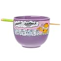 Silver Buffalo Garfield Eating Takeout, Ramen Bowl with Chopsticks, 20oz