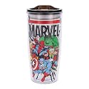 Silver Buffalo Marvel Avengers Featuring Spider-Man, Captain America, Thor, Hulk, and Iron Man Double Wall Travel Tumbler with Slide Close Lid, 20 Ounces