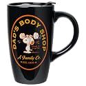 Silver Buffalo Peanuts Dads Body Shop, Ceramic Travel Mug, Lid, 16oz