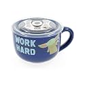 Silver Buffalo Star Wars The Mandalorian Work Hard Nap Harder Baby Yoda Grogu Ceramic Soup Mug With Vented Plastic Lid, 24 Ounces