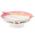 Silver Buffalo Strawberry Shortcake Dots, Ramen Bowl with Chopsticks, 30oz