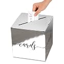 Silver Glitter Blank Card Box - Collapsible Money Box or Gift Box for Baby &amp; Bride Shower, Birthday, Wedding Reception, Engagement Party, Graduation - 8"x8"x8" Party Favors Decorations Boxes(02)