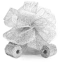 Silver Glitter Mesh Christmas Tree Topper Bow 11" with 4 Ribbon Streamers x 3 Yards Long Each for Holidy Elegant Fancy Home Décor Indoor