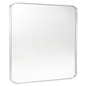 Silver Bathroom Mirror 30x36in, Metal Framed Rounded Rectangle