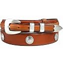 Silver Mirror Buckle Oil Tanned Genuine Leather Western Ranger Belt 1-3/8"(35mm) Taper to 3/4"(19mm) Wide-Multiple choices