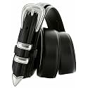 Silver Mirror Buckle Oil Tanned Genuine Leather Western Ranger Belt 1-3/8"(35mm) Taper to 3/4"(19mm) Wide-Multiple choices