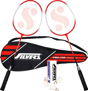 silvers pro-170 badminton combo- 2 rackets with feather shuttle pack of 3 badminton kit