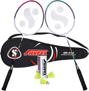 silvers sb-414 badminton combo- 2 rackets with shuttle pack of 3 badminton kit