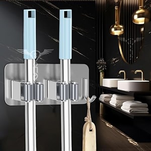 sittella silver self adhesive stainless steel 2 racks with 1 hook heavy duty wall mounted broom and mop stick holder for home kitchen garden laundry garage