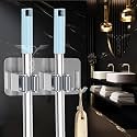 SITTELLA® (Silver Self Adhesive Stainless Steel 2 Racks with 1 Hook Heavy Duty Wall Mounted Broom and Mop Stick Holder, for Home Kitchen Garden Laundry Garage