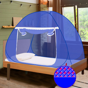 silver shine dark blue foldable single bed polyester washable adults mosquito net dark blue tent