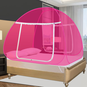 silver shine king size pink-pink foldable double bed polyester washable adults mosquito net