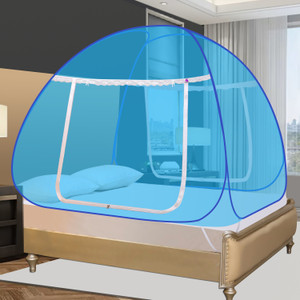 silver shine king size sky blue foldable double bed polyester washable adults mosquito net sky blue tent