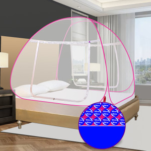 silver shine king size pink mosquito net foldable double bed net polyester washable adults mosquito net