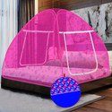 SILVER SHINE Polyester Adults Washable With Designer Net for Double Bed Mosquito Net Polyester Washable Adults Mosquito Net