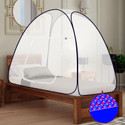 SILVER SHINE Polyester Foldable for Single Bed white Color and Black Border Mosquito Net Polyester Washable Adults Mosquito Net (Black & White, Tent)