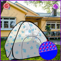SILVER SHINE Polyester Foldable Double Bed Mosquito Net with Base for Adults Polyester Washable Adults Mosquito Net (Blue and White, Tent)