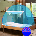 SILVER SHINE Polyester Adults Washable Blue Patti Design Single Bed Mosquito Net Polyester Washable Adults Mosquito Net