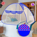SILVER SHINE Polyester Adults Washable White Net Blue Jul & Blue Patti Design Mosquito Net Polyester Washable Adults Mosquito Net