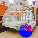 SILVER SHINE White Net Orange Jul & Black Patti Design Double Bed Polyester Washable Adults Mosquito Net
