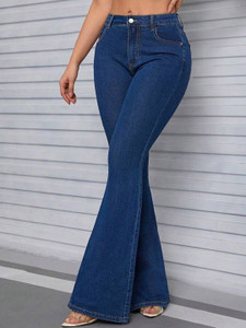 silver threads Flared Women Dark Blue Jeans
