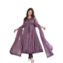 Silver Tone Georgette Anarkali Lace Embellished kurta Pant With Dupatta Set