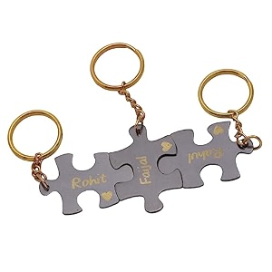 silver valley three set puzzle keychain customised personolised name keyring stylish couple gift for girlfriend boyfriend available in four colors