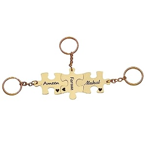 silver valley three set puzzle keychain customised personolised name keyring stylish couple gift for girlfriend boyfriend available in four colors