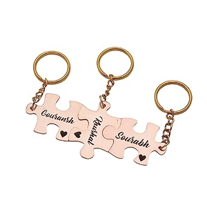 silver valley three set puzzle keychain customised personolised name keyring stylish couple gift for girlfriend boyfriend available in four colors
