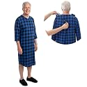 Silverts Men's Adaptive Open Back Flannel Gown, Assisted Dressing Nightgown