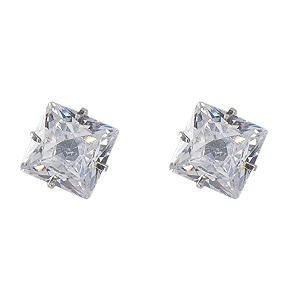silverwala 925-925 sterling silver princess cut real cubic zirconia stud earrings for menwomenchildrenboys and girls