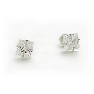 silverwala 925-925 sterling silver princess cut real cubic zirconia stone fashion stud earrings for men women children boys and girls 10mm