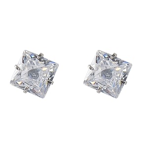 silverwala 925-925 sterling silver princess cut real cubic zirconia stud earrings for menwomenchildrenboys and girls