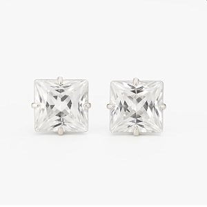 silverwala 925 silver solitaire stud earrings  unisex 6-prong swiss zirconia 925 sterling silver amp square brilliant cubic zirconia top for men women children boys and girls4 mm