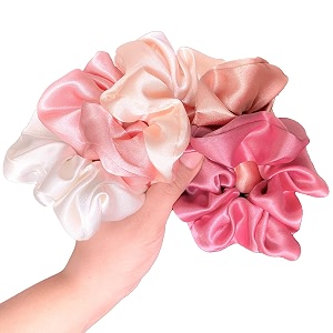 silvr bear luxury satin scrunchies set for women girls  anti-hair-breakage hair ties