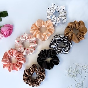 silvr bear satin scrunchies for women - triple tone - scrunchies set - 4 pack - best gift