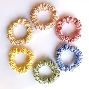 silvr bear luxury satin scrunchies same 6 colors as pic anti-hair-breakage hair ties scrunchies set for girls women best gift for sister friend mom pastel skinny