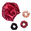 Silvr Bear Satin Satin Bonnet for Women | Sleeping Cap for Women | Free Scrunchies | Bonnet - Maroon + Black