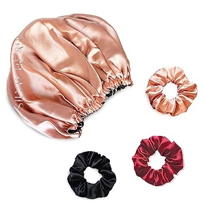 silvr bear satin satin bonnet for women  sleeping cap for women  scrunchies satin  best gift for sister friend mom  same colors as pic bonnet rose gold  black