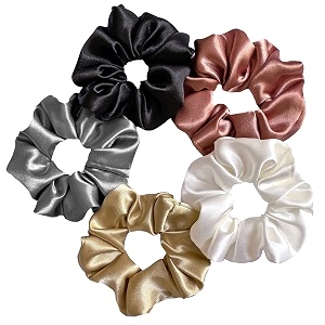 silvr bear luxury satin scrunchies set for women girls  anti-hair-breakage hair ties