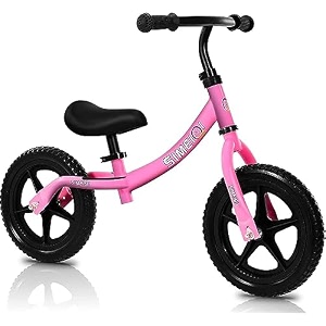 12 inch balance bike for toddlers and kids ages 2 3 4 5 years old lightweight bike no pedals walking balance training bicycle adjustable seat and handlebar height pink