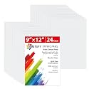 Simetufy 24 Pack 9x12 inch Flat Canvas Boards for Painting 8oz Gesso Primed