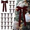 SIMISI RIBBON 24Pcs Christmas Velvet Ribbon Bows Decorations for Tree
