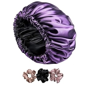 simmi satin silk hair bonnet cap for sleeping and bathing reversible color with primium satin scrunchies  for all hair types curly hair  gift for women and girls color 4